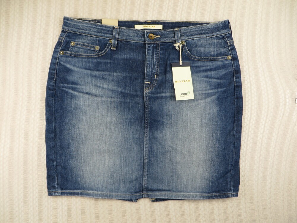 BIG STAR Skirt Womens 33 Blue Denim Pencil Kara Bolero Wash Zip Pockets